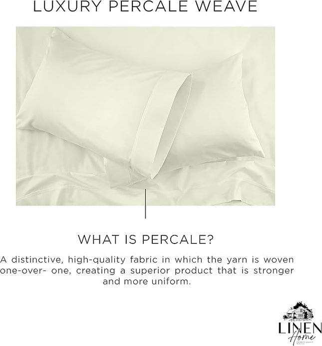 Linen Home 100% Cotton Percale Pillowcases King Size, Cream, 2 Pieces of Pillow Case, Crisp and Cool Strong Bed Linen, 20 inches X 40 inches