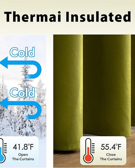 MIULEE Velvet Curtains Olive Elegant Grommet Thermal Insulated Soundproof Green Room Darkening Curtains/Drapes for Classical Living Room Bedroom Decor 52 x 96 Inch Set of 2