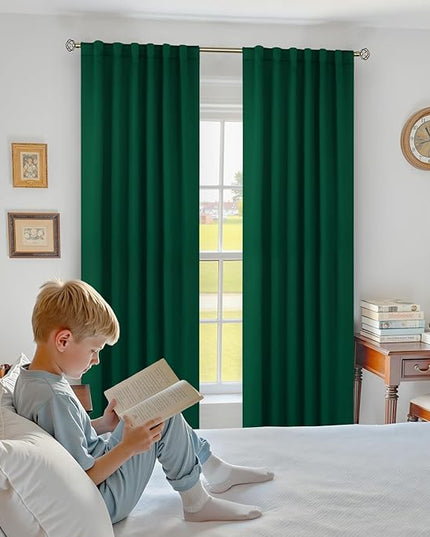 BGment Rod Pocket and Back Tab Blackout Curtains for Living Room - Christmas Emerald Green Thermal Insulated Room Darkening Curtains for Bedroom, 2 Window Curtain Panels (52 x 84 Inch, Emerald)