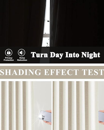 Vision Home Natural Pinch Pleated Full Blackout Curtains Linen Blended Room Darkening Window Curtains 63 inch for Living Room Bedroom Thermal Insulated Pinch Pleat Drapes with Hooks 1 Panel 60"Wx63"L