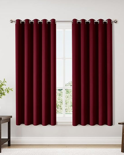 ChrisDowa Burgundyout Curtains 70 inches Wide for Bedroom - 2 Panels Set Extra Wide Grommet Thermal Insulated Room Darkening Curtains for Living Room (Burgundy, 70 x 63 Inch)