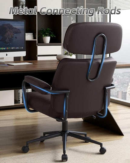 Big and Tall Office Chair 500LBS, Executive Office Chair for Heavy People, Heavy Duty Desk Chair Comfy, Computer Chair High Back PU Leather, Extra Wide Rocking Chair with Wheels for Home Office, Brown