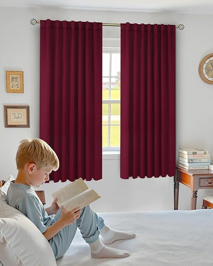 BGment Wide Christmas Red Blackout Curtains 63 inch Length - Rod Pocket and Back Tab Thermal Insulated Room Darkening Curtains for Living Room, 70 x 63 Inch, Burgundy Red, 2 Window Panels
