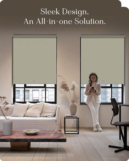 Graywind Smart Roller Shades 100% Blackout Window Blinds with APP Control Customized Automatic Shades for Home and Office(36" Wx72 H,Beige)