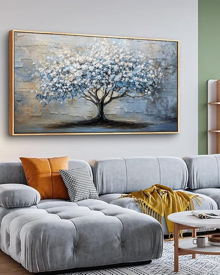 ERQINHUA Wall Art For Living Room Large Wall Decor Art For Office Abstract Pictures Blue Grey Tree Restaurant Wall Painting Framed Canvas Printing Art Bedroom Home Decoration Wood Framed 20"X40"