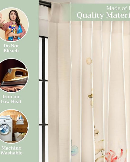 Maison d' Hermine Curtains for Living Room 100% Cotton 84 inch Length One Panel Light Filtering Curtains for Bedroom Windows with Rod and Loop Pockets Drapes (Floral Beige, 50" W x 84" L)