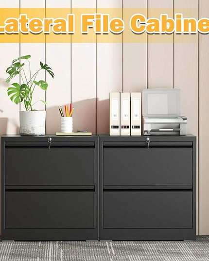 2 Drawer Lateral File Cabinet with Lock, File Cabinet, Metal Lateral Filing Cabinets for Home Office, File Storage Cabinet for Legal/Letter/A4 Documents, Assembly Required (Black, 26'W)
