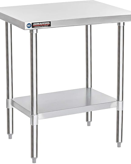 DuraSteel 30x24 Small Stainless Kitchen Island - NSF Outdoor Grill Work Station with Under Shelf - Metal Microwave Stand - For Laundry Room, Kitchen, Garage, Restaurant