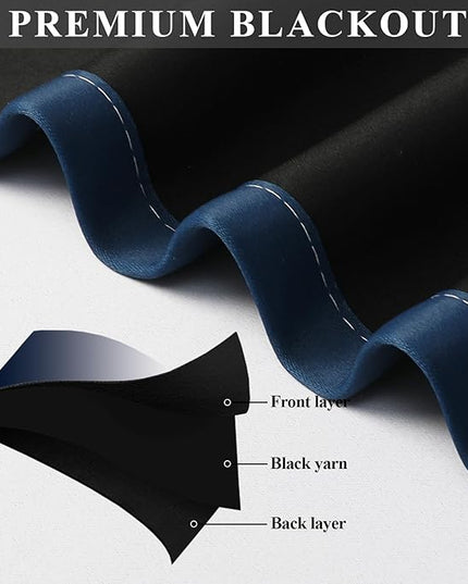 Estelar Textiler Ombre Blackout Curtains 84 Inch Length 2 Panels Set for Living Room, Navy Blue and Greyish White Energy Saving Thermal Insulated Grommet Drapes for Bedroom, 52Wx84L, One Pair