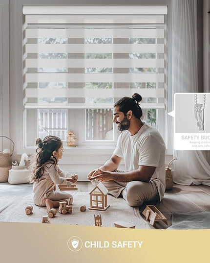 Zebra Blinds for Windows Custom Size Light Filtering Roller Shades Privacy Dual Light Control Dual Layer Easy to Install for Home Custom Size White