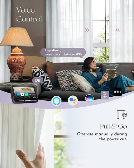 Graywind Hardwired Smart Curtains Motorized Sheer Curtains with Remote Alexa Google Control for Sliding Sheer Drapes One-Way or Split Draw, Custom Width to 220" (Sheer Solid White)
