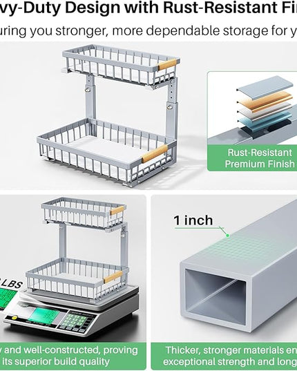 Pull out Cabinet Organizer, 1 Pack Under Sink Organizer, Slide out Metal Kitchen Cabinet Organizers Drawer Shelf, Sliding Storage Shelves for Kitchen Bathroom Pantry Closet Organization Rack(Grey)