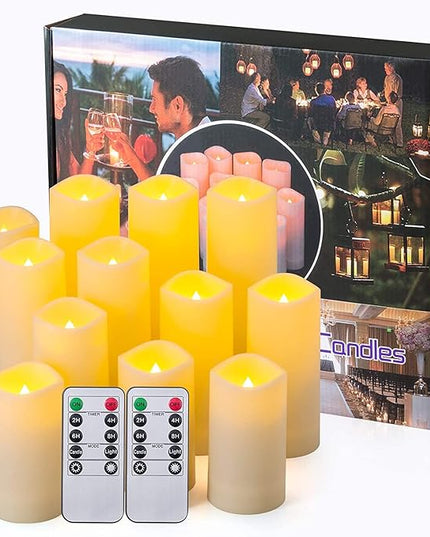 12 Pack Flameless Candles Battery Operated Waterproof Led Candles (D:2.2" X H:4" 5" 6" 7") Candles with 2 Remotes Contro for Wedding, Party, Birthday