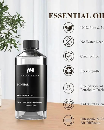 Hotel Scents Diffuser Oil Minhal 500mL – Luxury Home Scent Refill with Rose, Narcissus, Patchouli – Inspired by Iris de Nuit Perfume – Premium Essential Oil for Waterless & Ultrasonic Diffuser