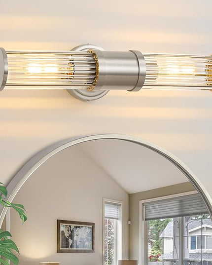 Brushed Nickel Wall Sconce Bathroom Vanity Light Fixtures for Mirror, Modern Wall Light with Glass Rod Shade for Bathroom, Bedroom, Hallway, Living Room - Bulb Not Included