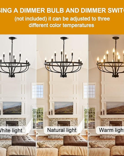 28 Inch Black Chandeliers for Dining Room 12 Light Black Dining Room Light Fixture, Large Industrial Farmhouse Chandelier Rustic Candle Chandeliers for Hallway, Entryway,Office,Bar