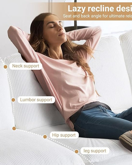 VINGLI 156" Cloud Corduroy Sectional Sofa, Comfy L-Shaped Extra Deep Seat Sofa Couch for Living Room,Modern 4-Seat Convertible Loveseat Sofa with Three Ottomans for Small Space(White)