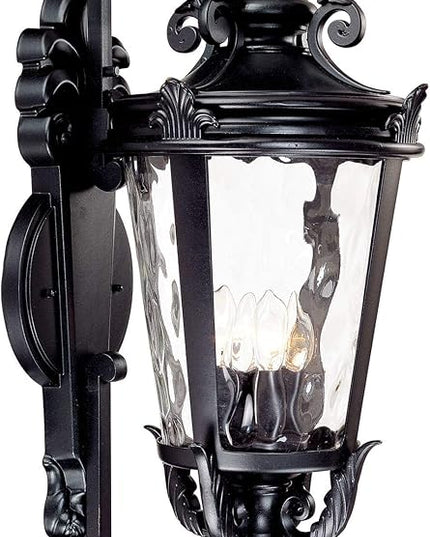 John Timberland Casa Marseille European Outdoor Wall Light Fixture Textured Black Scroll Arm 31" Clear Hammered Glass for Exterior House Porch Patio Outside Deck Garage Yard Front Door Home