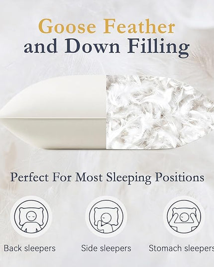 puredown® Goose Feather Down Pillows, 100% Organic Cotton Cover, Luxury Hotel Collection Bed Pillows for Sleeping Set of 2, King Size
