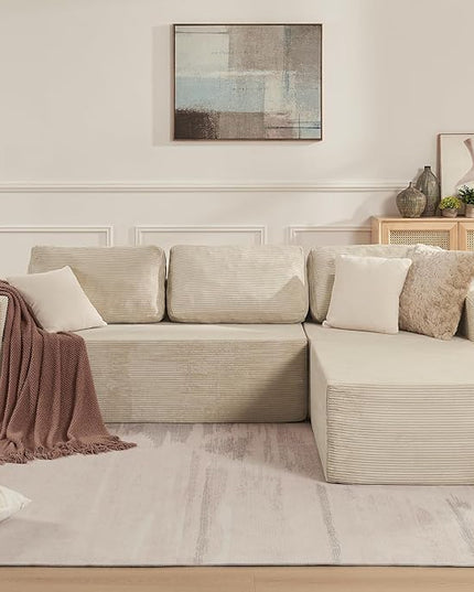 40" Modular Upholstered Foam Couch, Upholstered Floor Sofa Couch with Pillow, Single Sofa for Bedroom Living Room, No Assembly Required (Corduroy Fabric, Beige)