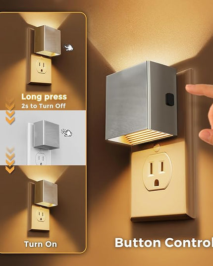 L LOHAS LED Night Light,Night Lights Plug into Wall,[2-Pack] Dimmable Night Light with Light Sensor,3000K Warm White,Silver Nightlight for Bathroom Hallway Kitchen