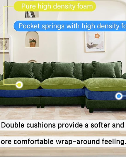120" Modular Sectional Sofa, Comfy Cloud Couch Sectional Sofa with Ottoman, Chenille Sofa Sleeper Deep Seat Sofa with Throw Pillows for Living Room (Green, 120"- L Shape)