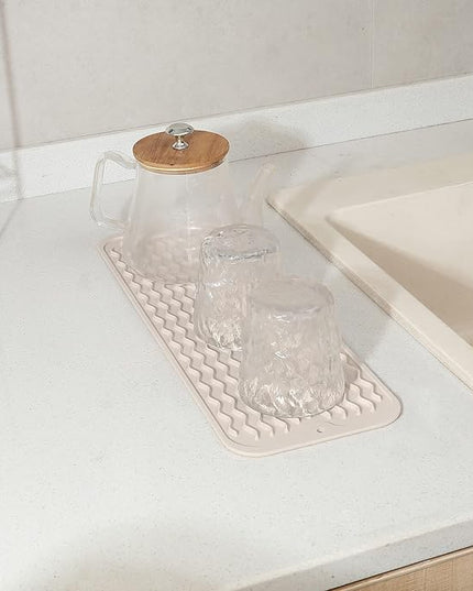 Silicone Dish Drying Mat for Multiple Usage,Easy clean,Eco-friendly,Heat-resistant Silicone Mat for Kitchen Counter,Sink,Bar,Bottle,or Cup Tapioca M 17 inches x 6 inches