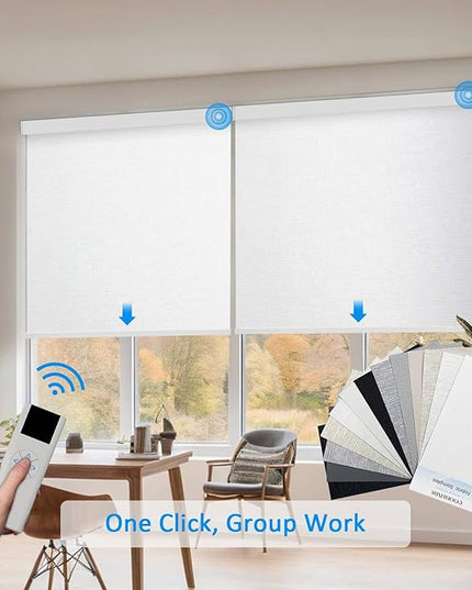 Motorized Blinds with Remote Cordless Automatic Motorized Shades Custom Blinds for Windows Smart Curtains Compatible with Alexa Google Home(,Fabric Samples)