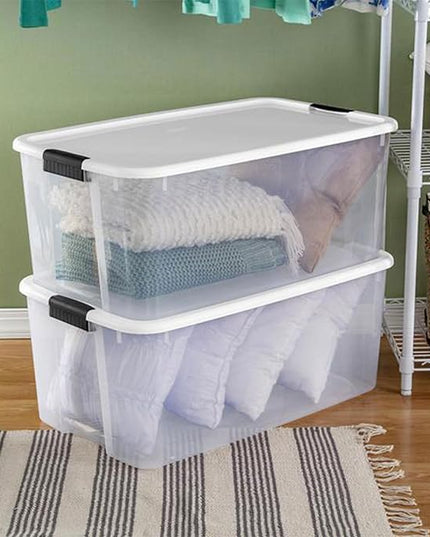 Sterilite 8-Pack Ultra Latching Box, Storage Bins with Lids, Clear Plastic, 116 Quart - Heavy-Duty Organizing Containers for Closet, Bathroom, and Office