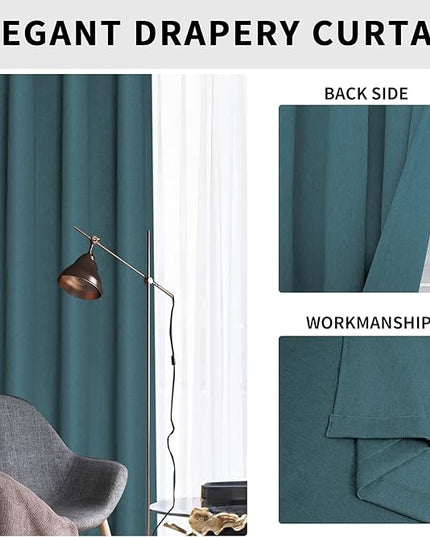 Easy-Going Linen Look Blackout Curtain Grommet Window Curtain Drapes for Bedroom, Living Room Thermal Insulated Room Darkening (2 Panels, 52x84 inch, Bluestone)
