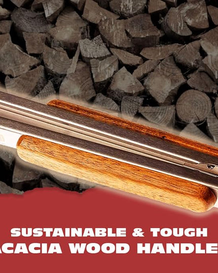 BBQ-AID Pro BBQ Tongs for Grill - 17" Professional Grade Barbecue Tongs for Cooking- Solid & Sturdy - Built with 304 Grade Stainless Steel and Acacia Wood - Heavy Duty Built to Last Kitchen essential.