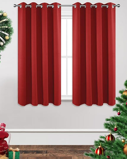 Joydeco Blackout Curtains 63 inch Length 2 Panels Set, Thermal Insulated Long Curtains & Drapes 2 Burg, Room Darkening Grommet Drapes for Bedroom Living Room Windows (W52 x L63 Inch, Red)