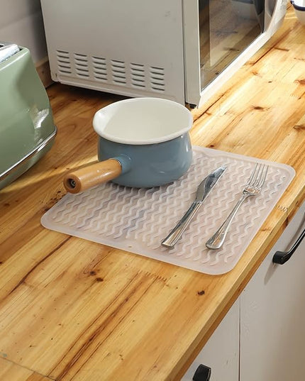 Silicone Dish Drying Mat for Multiple Usage,Easy clean,Eco-friendly,Heat-resistant Silicone Mat for Kitchen Counter or Sink,Refrigerator or Drawer liner Translucent M 12 inches x 12 inches