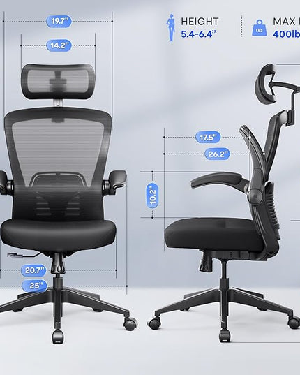 FLEXISPOT OC3 Pro Ergonomic Office Chair High Back Computer Chair with Flexible Flip-up Armrest/8-Level Lumbar Support, High Elastic Foam Seat Cushion, Chairs for Home Office Working Studying, Black