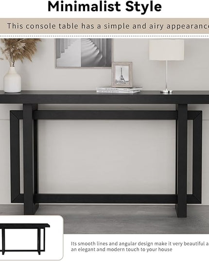 LKTART 59.05-Inch Long Behind Couch Sofa Table for Living Room, Farmhouse Console Table with Storage, Narrow Accent Entryway Tables for Hallway Entrance Foyer (Black)