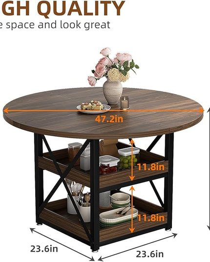 Round Dining Table with Storage for 4, Modern Kitchen Table for Small Space, Space Saving Dining Table for Dining Room, Apartment, or Breakfast Nook (Boxwood Color- Table Only)