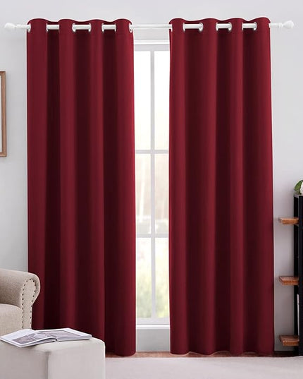 HOMEIDEAS Burgundy Red Blackout Curtains for Bedroom 52x 84 Inch Length 2 Panels Set Room Darkening Bedroom Curtains, Soundproof Thermal Grommet Window Curtains for Living Room