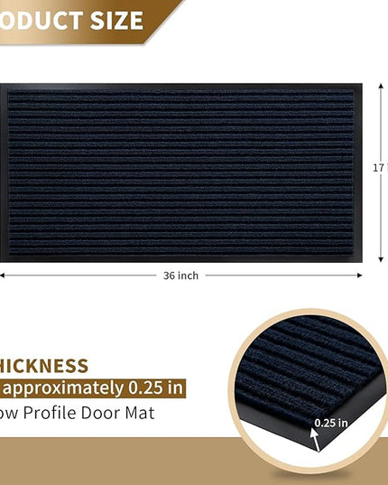 Yimobra Front Door Mat Outdoor Indoor Entrance, 100% Waterproof All-Season All Weather Doormat, Welcome Matt Outside Entry, Non Slip, Low Profile, Heavy Duty Patio Porch Floor Mats,36 x 17,Navy Blue