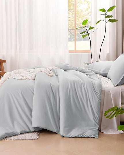 Litanika Light Grey Comforter Full Size, 3 Pieces Lightweight Solid Bedding Comforter Set, All Season Fluffy Bed Set (79x90In Comforter & 2 Pillowcases)