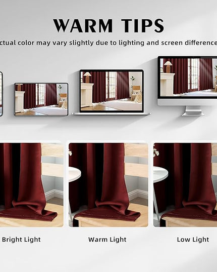 Room Darkening Curtains 63 Inch Length for Bedroom Living Room, Insulated Thermal Grommet Curtain Drapes, Blackout(60-90%,Not 100%) Window Treatment Decor, 2 Panels, 35x63, Burgundy Red