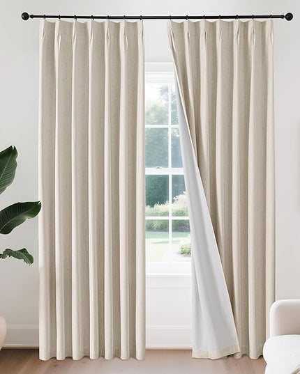 Joydeco Pinch Pleated Linen Curtains for Living Room, 100% Blackout Darkening Curtains 72 inches Length 2 Panel Thermal Insulated Pinch Pleat Drapes(Ecru,40'' Wx72'' L)