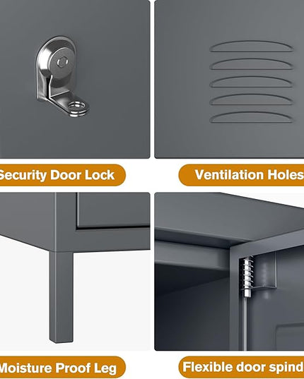 Aobabo 18 Doors Metal Locker for Employees,Metal Storage Locker Cabinet with Lock and Leg, for Office Garage School Home Industrial, Assembly Required, Dark Grey
