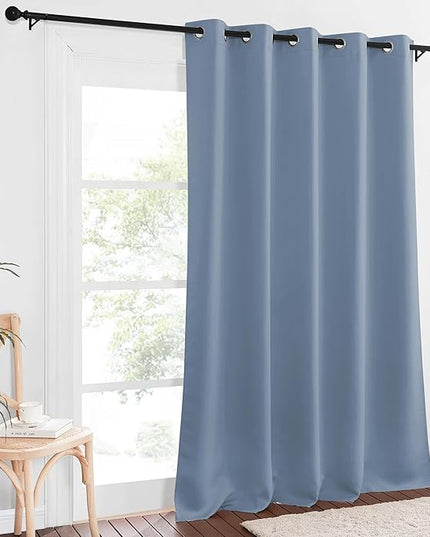 NICETOWN Blackout Doorway Curtain 90 inches Long - Room Darkening Thermal Curtain Grommet Large Window Treatment Sound Reducing for Living Room (Stone Blue, 1 Panel, W66 x L90)