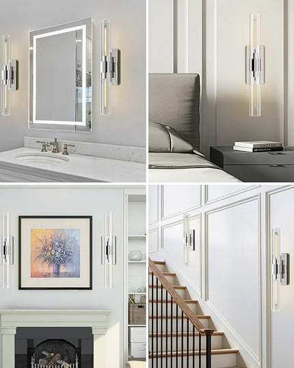 YUYI Nickel Wall Sconce Light, 22.8'' Indoor Sconces Wall Decor with Clear Glass Shade, Bathroom Vanity Wall Lights for Bathroom Living Room Bedroom Hallway Fireplace Staircase