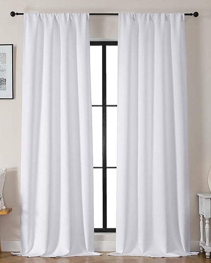 Gwine Pura White Light Filtering Curtains for Bedroom 96 Inch Length, Room Darkening Energy Saving Black Out Curtains for Living Room, Window Treatment Drapes with Rod Pocket, Each 40" Wx96 L, 2PCS