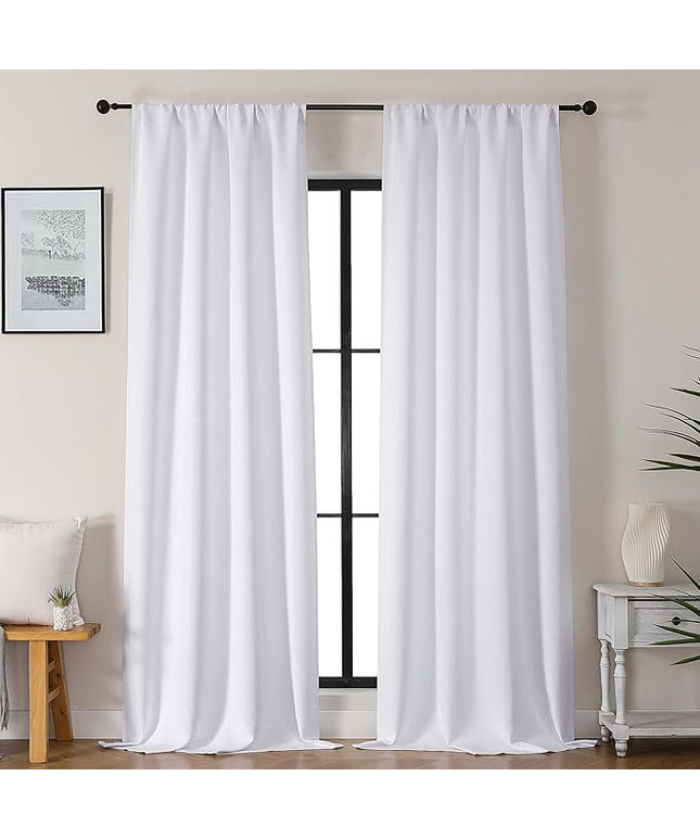 Gwine Pura White Light Filtering Curtains for Bedroom 96 Inch Length, Room Darkening Energy Saving Black Out Curtains for Living Room, Window Treatment Drapes with Rod Pocket, Each 40" Wx96 L, 2PCS