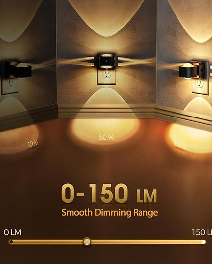 Briignite Night Light Projector, LED Night Lights Plug into Wall, 180° Rotating Night Light for Kids, Dusk to Dawn Sensor, 0-150LM Dimmable, Warm White Ambient Lighting for Bathroom, Gifts, 2 Pack