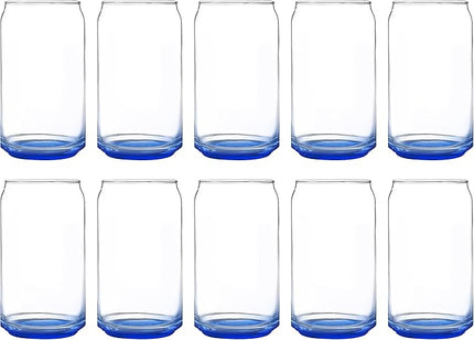 DISCOUNT PROMOS Beer Can Glasses Set of 10, 16 oz. Pint Sized, Soda Can Shape, Glassware, Blue