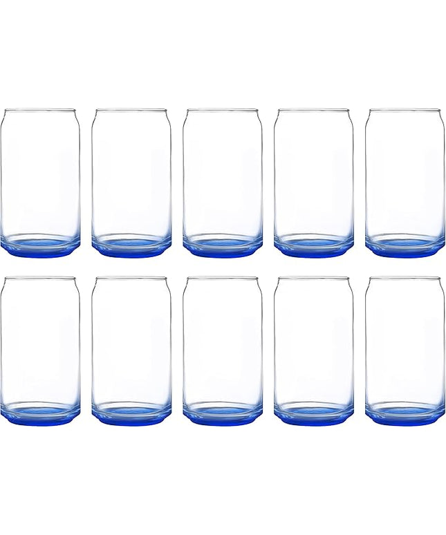 DISCOUNT PROMOS Beer Can Glasses Set of 10, 16 oz. Pint Sized, Soda Can Shape, Glassware, Blue