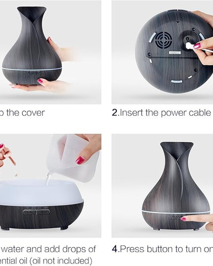 Aroma Essential Oil Diffuser, 400ml Ultrasonic Cool Mist Humidifier with Waterless Auto Shut-Off and Cleaning Kit for Home, Yoga, Office, Spa, Bedroom, Baby Room - Wood Grain